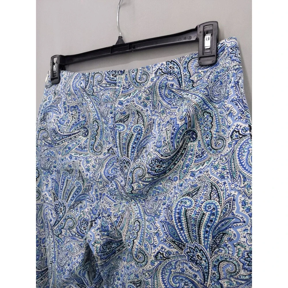 Talbots Heritage Ankle Pants Women 10 Blue Paisley Side Zip Straight Leg‎